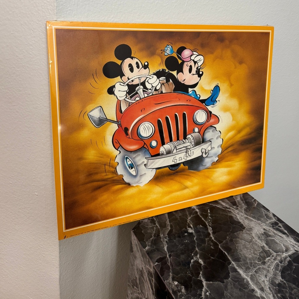 Vintage Disney Mickey Minnie Mouse Jeep Poster F522 John Faber Netherlands NOS
